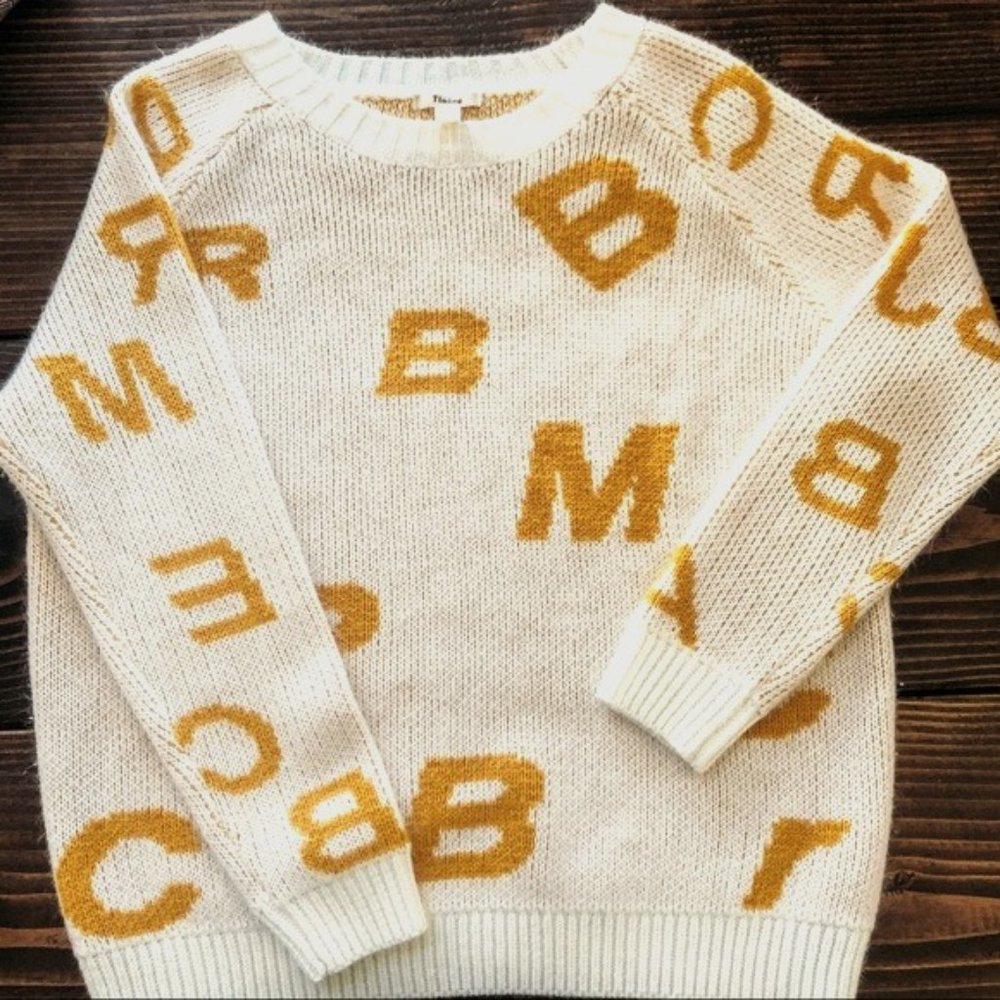 TIMING SOFT MUSTARD LETTERS SWEATER SZ S/M